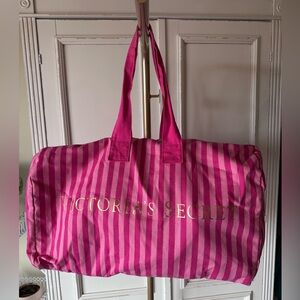 Victoria's Secret Hot Pink Striped Travel Tote